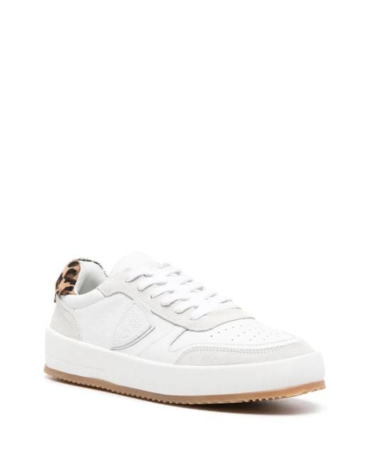 Philippe Model White Nice Sneakers With Leopard Print Heel