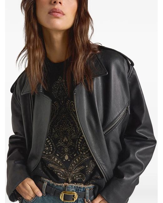 Momoní Black Lond Leather Biker Jacket