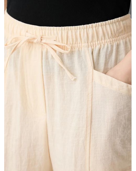 Benetton Natural Drawstring-Waist Straight-Leg Cropped Trousers