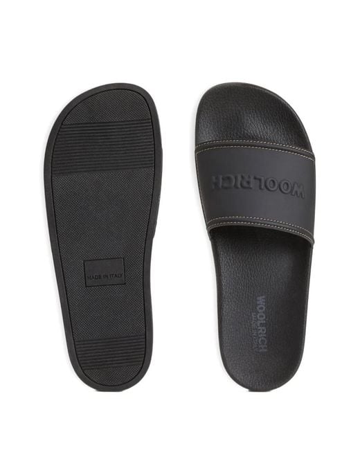 Woolrich White Contrasting-Stitching Logo Slide Sandals for men