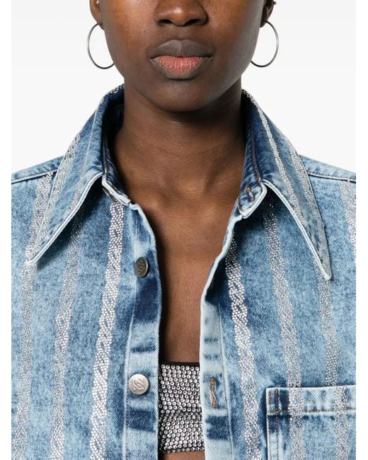 Camisa vaquera con detalles de cristal GIUSEPPE DI MORABITO de color Blue