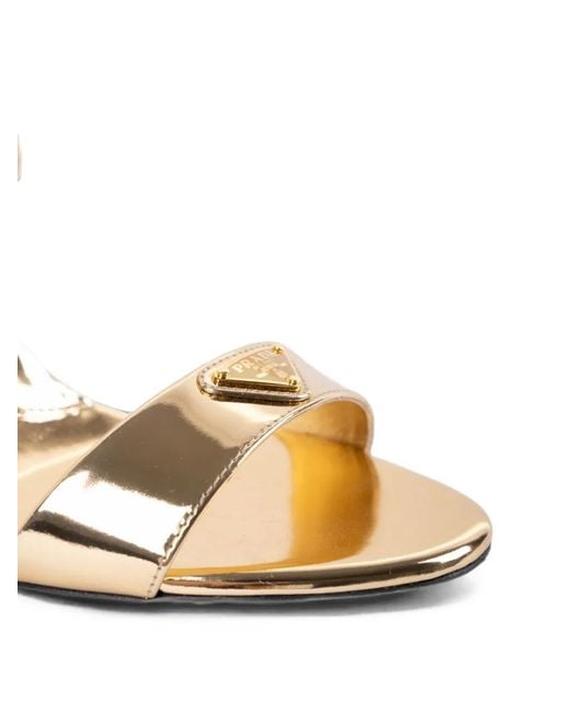 Prada Logo-Plaque Metallic Sandals