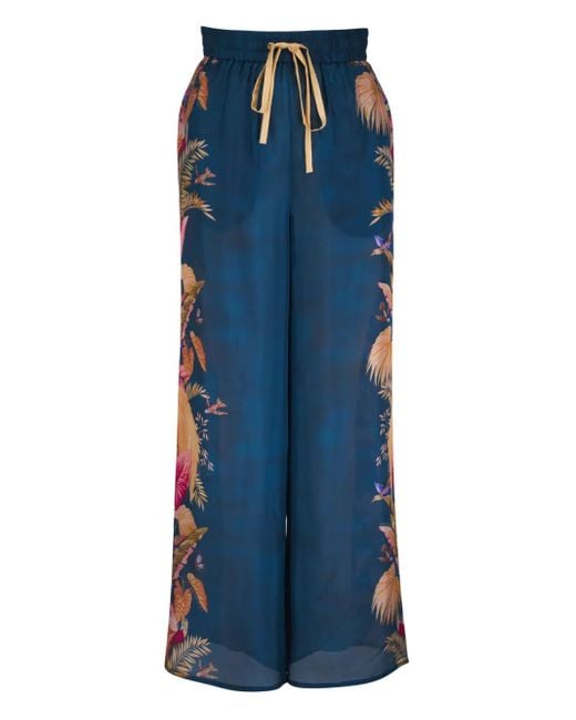 Zimmermann フローラル ワイドパンツ Blue