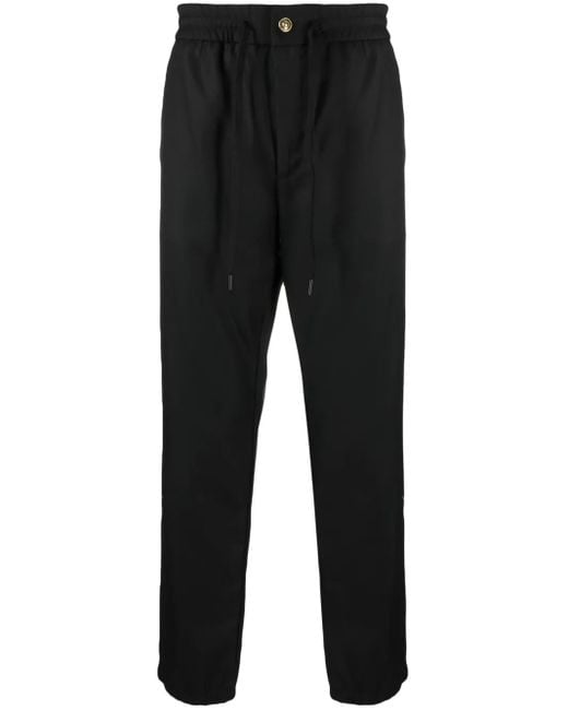 Versace Jeans Couture Black Logo-Patch Drawstring Straight-Leg Trousers for men