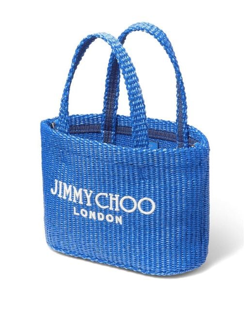 Jimmy Choo Blue Mini Strandtasche mit Logo-Stickerei