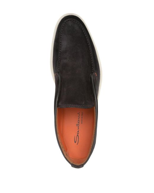 Santoni Brown Slip-on Suede Boots for men