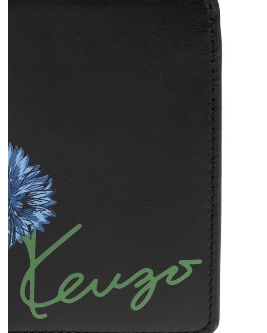 KENZO Black Tulip Leather Wallet for men
