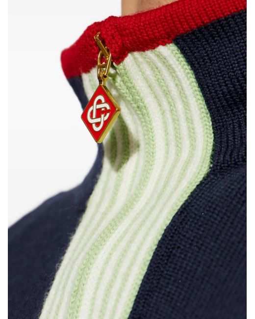Casablanca Blue Cardigan Zippé À Logo Brodé for men