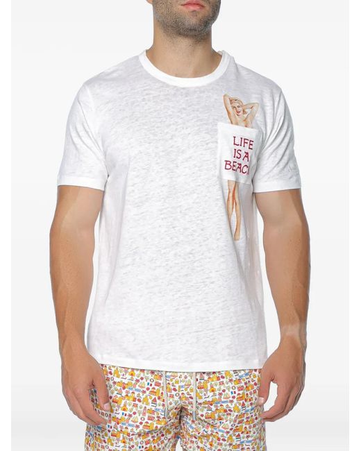 Mc2 Saint Barth White Ecstasea Graphic-Print Pocket T-Shirt for men