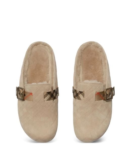 Burberry White Check Shearling Urchin Clogs