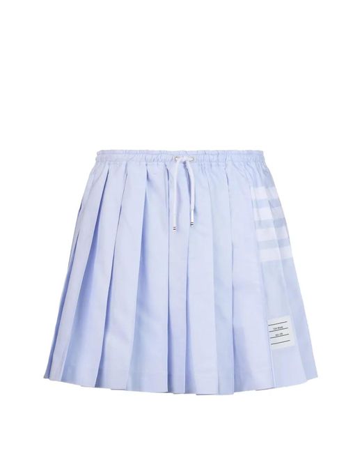 Thom Browne Blue Oxford 4-Bar Drawstring Pleated Mini Skirt