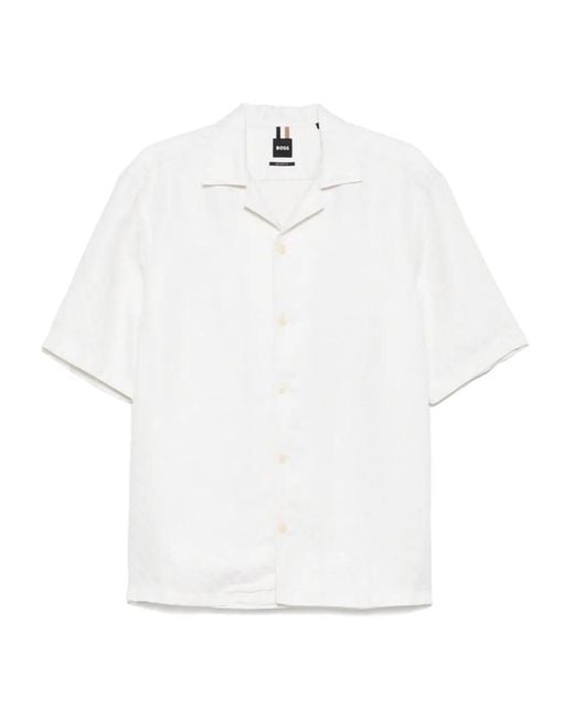 Boss White Camp-Collar Shirt for men