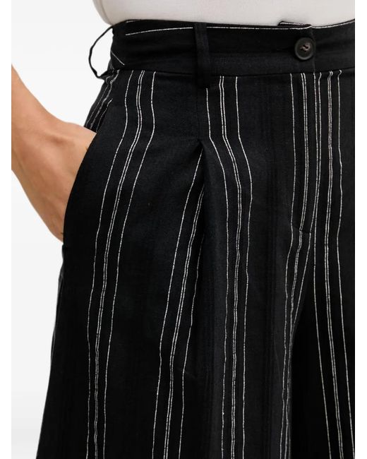 Benetton Black Vertical-Stripe Cropped Palazzo Pants