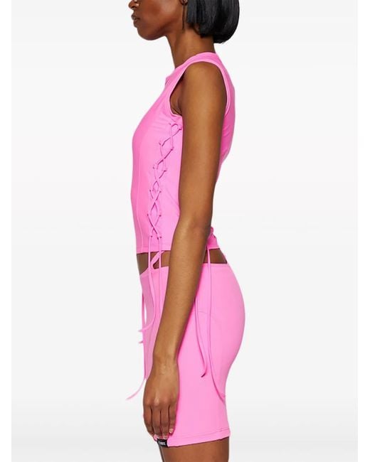 Vetements Pink Lace-Up Crop Top