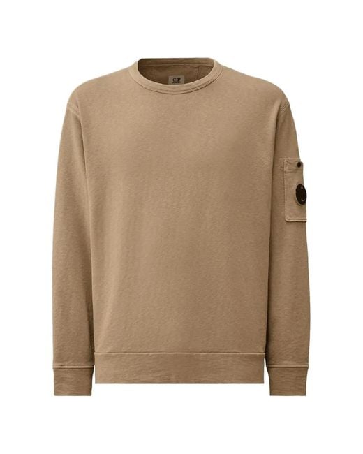 C P Company Natural Malfilè-Fleece Lens Crewneck Sweatshirt for men