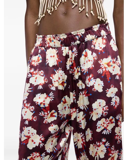 Rabanne White Floral-Patterned Silk Trousers