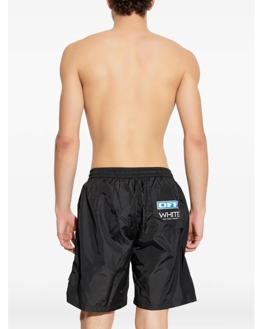 Off-White c/o Virgil Abloh Black Logo-Print Drawstring Swim Shorts for men