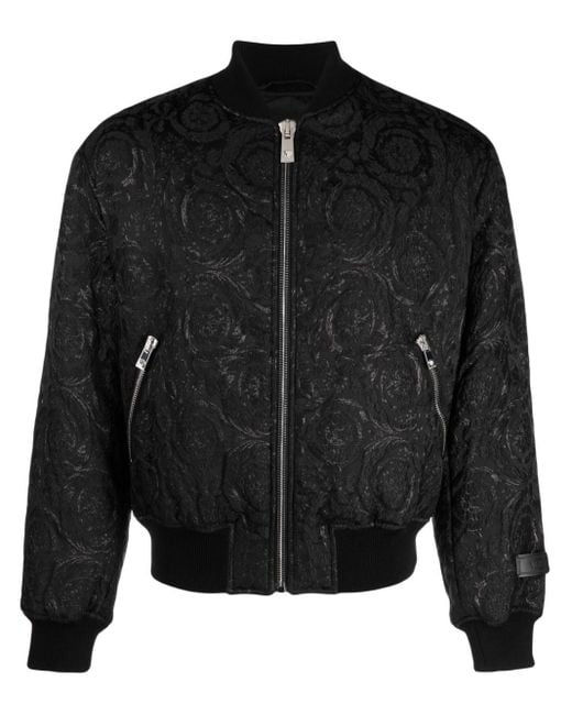 Versace Black Baroque Cloquet Bomber Jacket for men