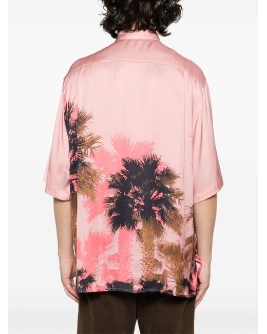 Laneus Pink Palm Tree-print Satin Shirt for men