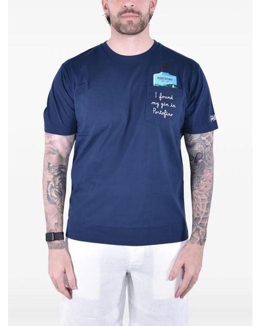 Mc2 Saint Barth Blue T-Shirt Portofino En Coton À Broderies for men