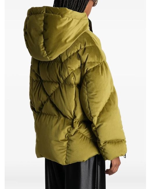 Khrisjoy Green Quilted Velvet-Effect Puffer Jacket