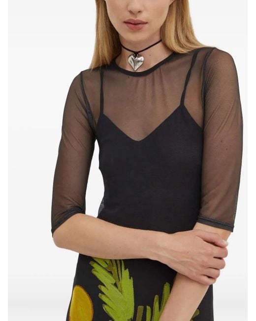 Never Fully Dressed Black Mesh-panel Palm-tree Print Maxi Dress