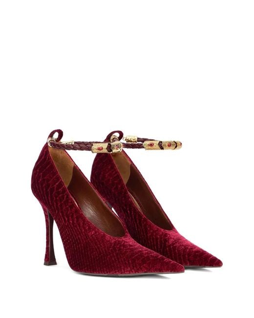 Roberto Cavalli Red Crocodile-Embossed Pumps