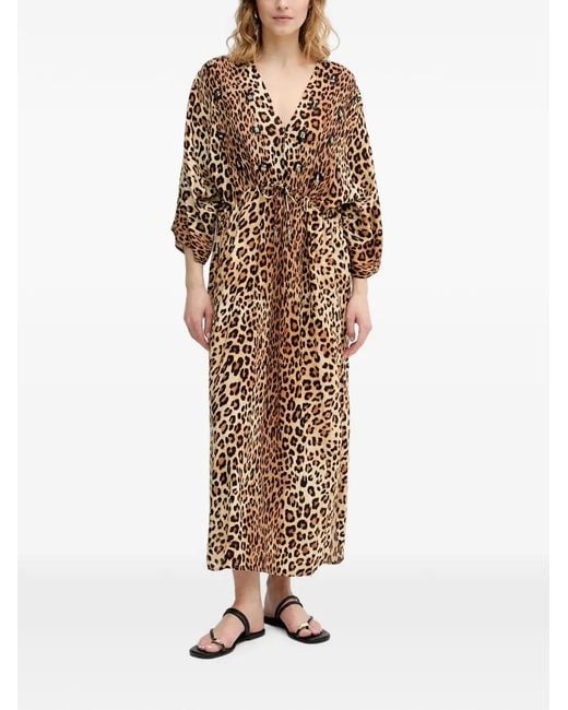 Lola Casademunt Natural Leopard-Print Sequin-Embellished Maxi Dress