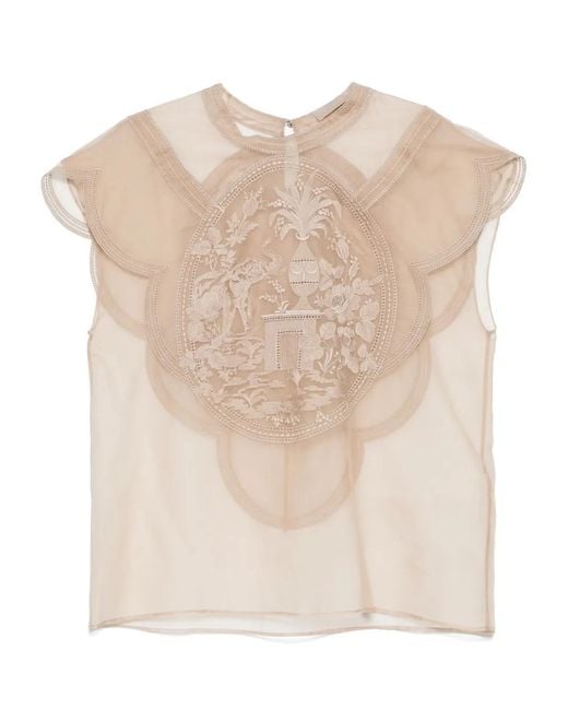 Elie Saab Natural Embroidered Blouse