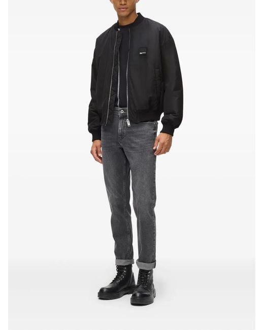Karl Lagerfeld Black Zip-Up Logo-Patch Bomber Jacket for men