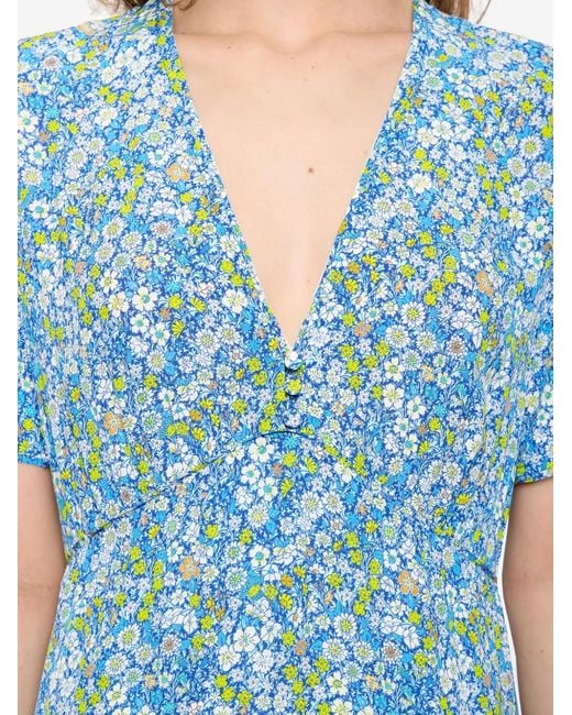 Zadig & Voltaire Blue Rhodral Floral-Print V-Neck Midi Dress