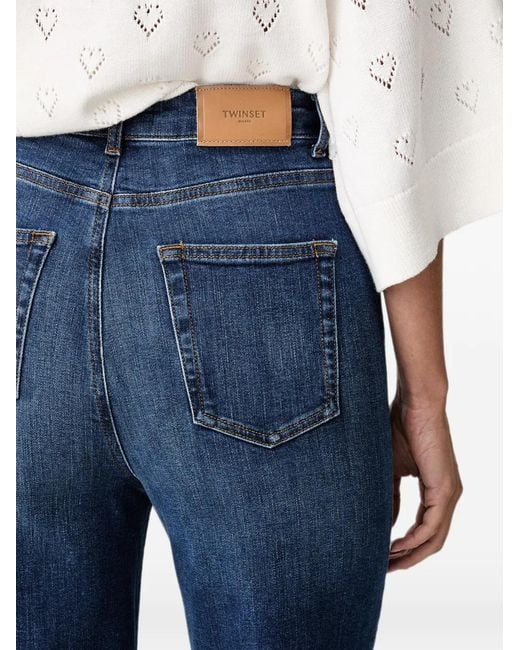 Twinset Blue Faded-Effect Wide-Leg Jeans