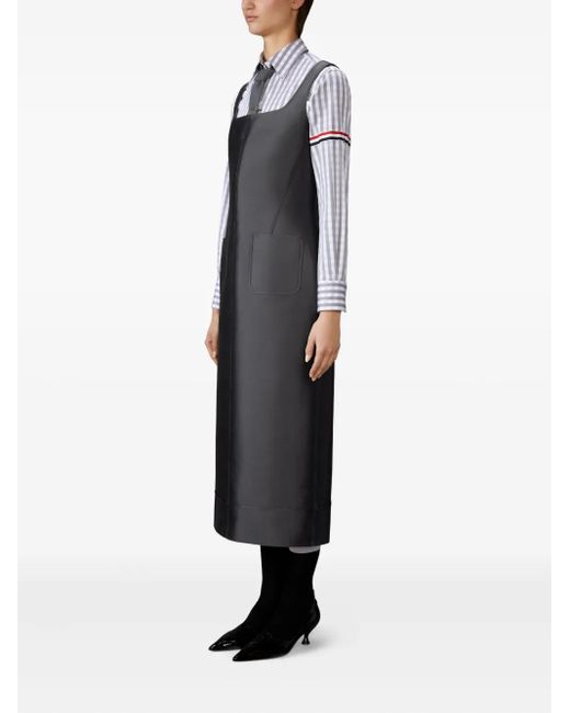 Thom Browne Black Woll And Silk Square Neck Colum Dress