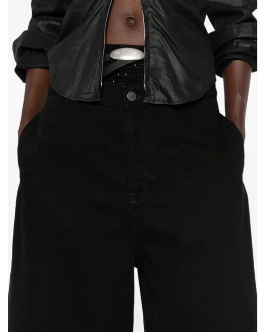 The Attico Black Wide-Leg Cropped Jeans