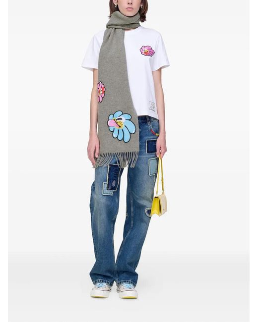 Marc Jacobs Gray The Daisy Fringed Scarf