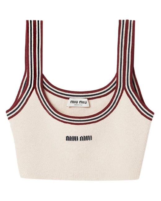 Miu Miu Pink Neutral Logo Intarsia Cashmere Top - Women's - Cashmere
