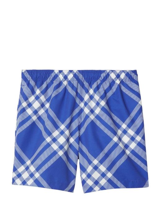 Burberry Blue Check-print Swim Shorts for men