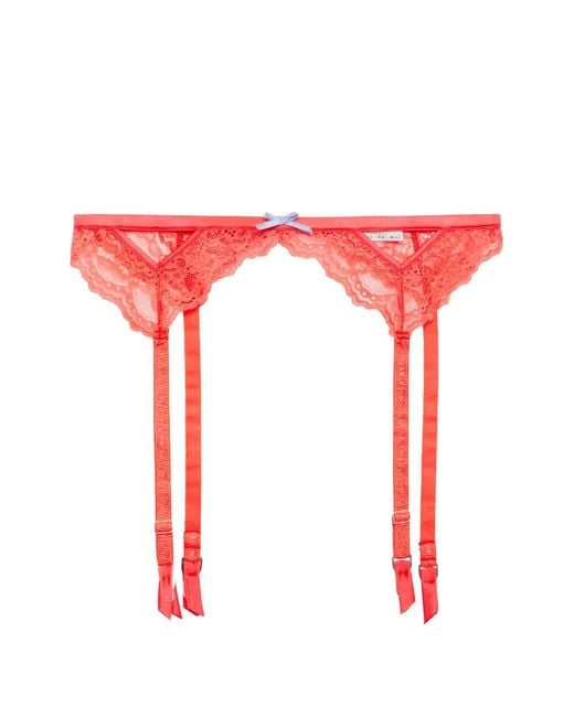 Fleur du Mal Red Bianca Lace Garter Belt