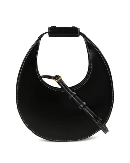 Staud Black Stitched Moon Shoulder Bag
