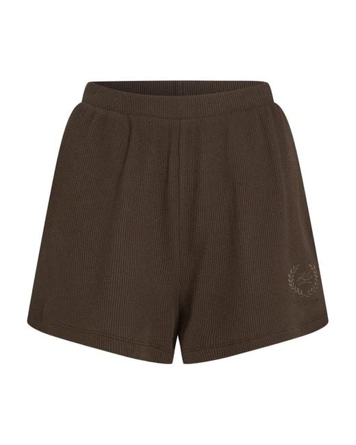 Karl Lagerfeld Brown Waffle Logo Embroidered Shorts