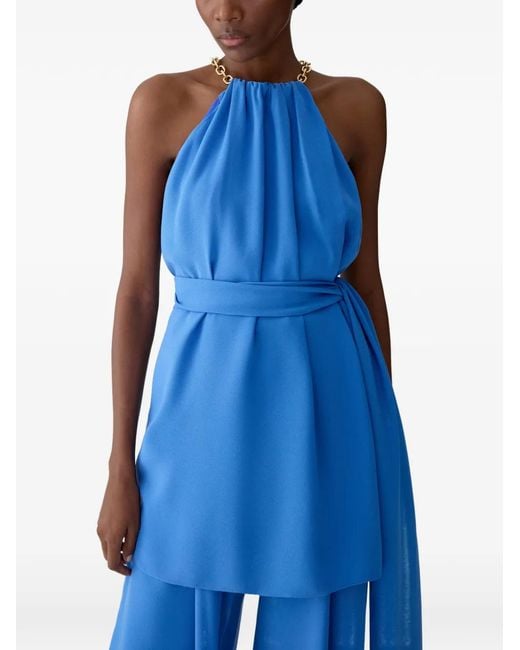 Carolina Herrera Blue Chain-Strap Halterneck Top