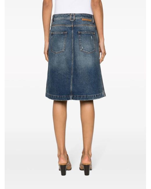 Stella McCartney Blue Denim Zip Midi Skirt