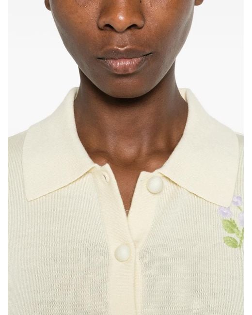 Self-Portrait White Floral-Embroidered Button-Up Cardigan