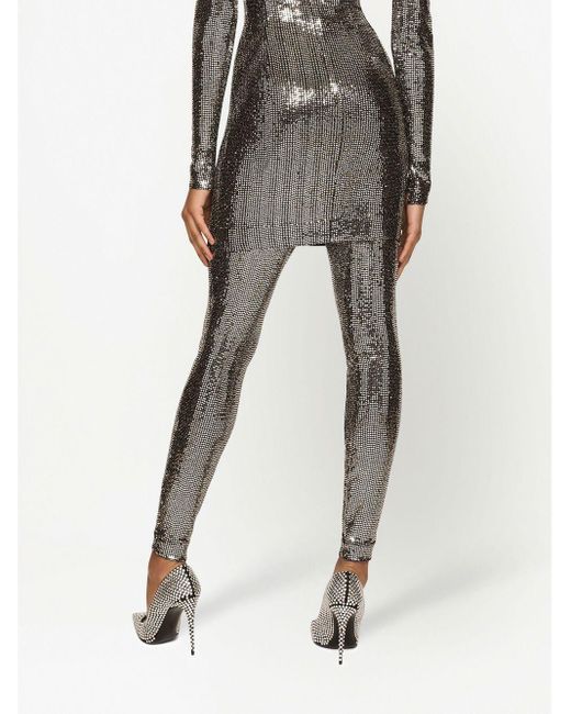 Dolce & Gabbana Gray Logo-waistband Sequin-embellished leggings