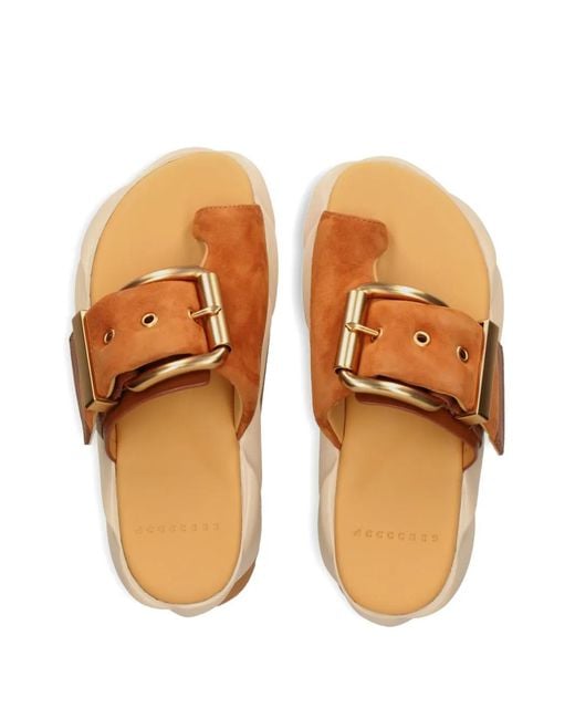 4Ccccees Brown Mellow Glow Buckled Leather Sandals