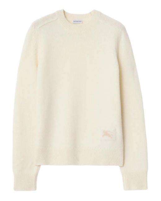 Burberry White Elbow-Patch Equestrian-Knight Sweater
