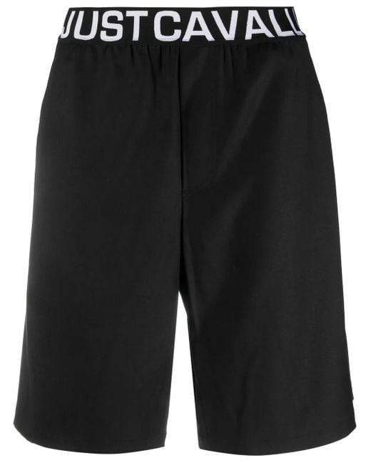 Just Cavalli Black Logo-Print Shorts for men