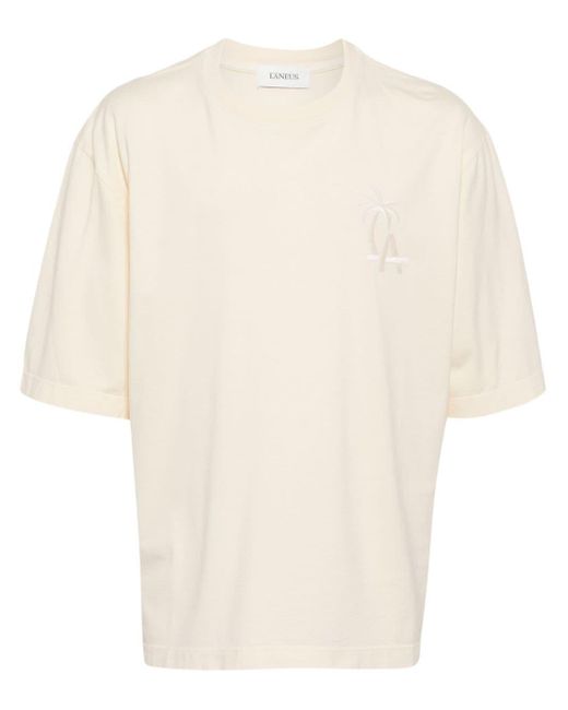 Laneus Palm Logo-embroidered Cotton T-shirt in het White voor heren