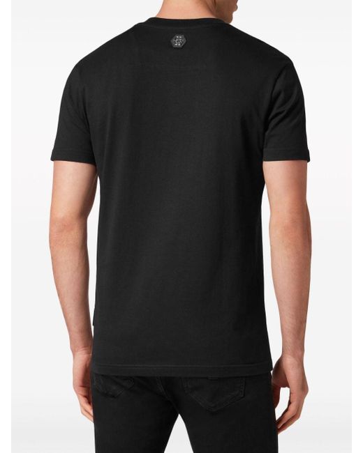 Philipp Plein Black Hexagon Graphic-print T-shirt for men