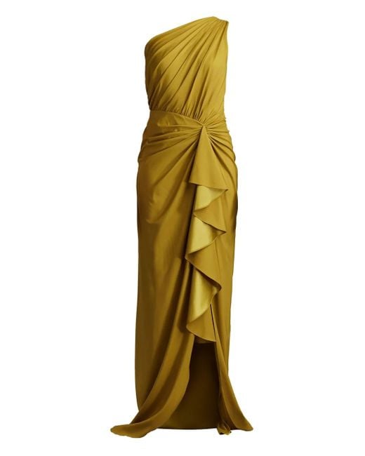 Tadashi Shoji Asymmetrische Avondjurk Met Ruches in het Metallic